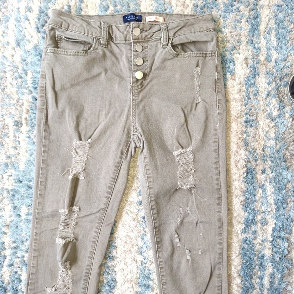 Angel Kiss Ankle Skinny Dark Tan Distressed Jeans sz9 GUC